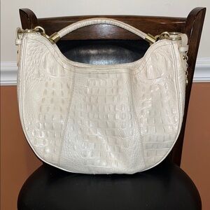 BRAHMIN Elegant Cream Crocodile-Embossed CARMELLA MELBOURNE LARGE HOBO